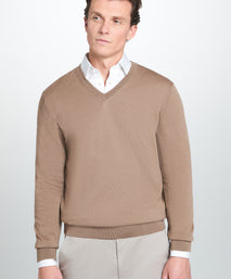 Camel Merino Wool V-Neck Sweater