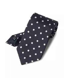 Navy Blue & White Polka Dot Silk Woven Tie