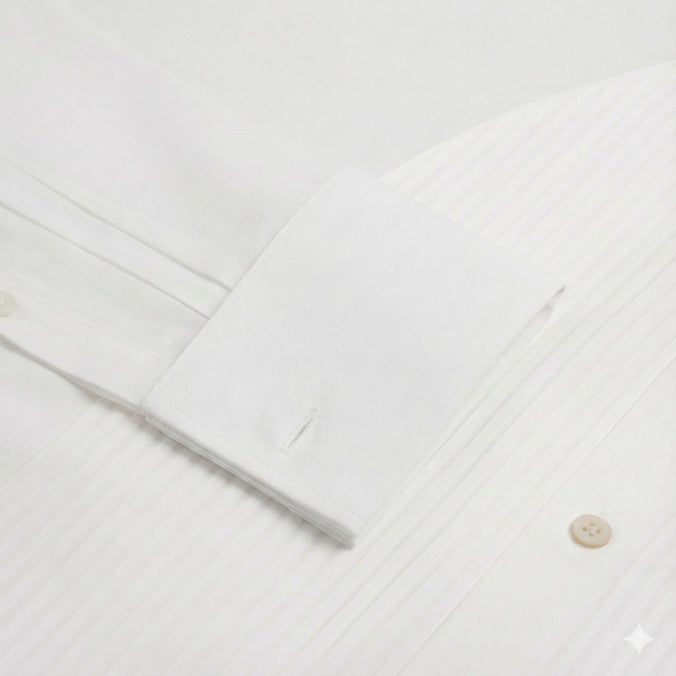 White Tailored Fit Double Cuff Pleat Front Poplin Evening Shirt