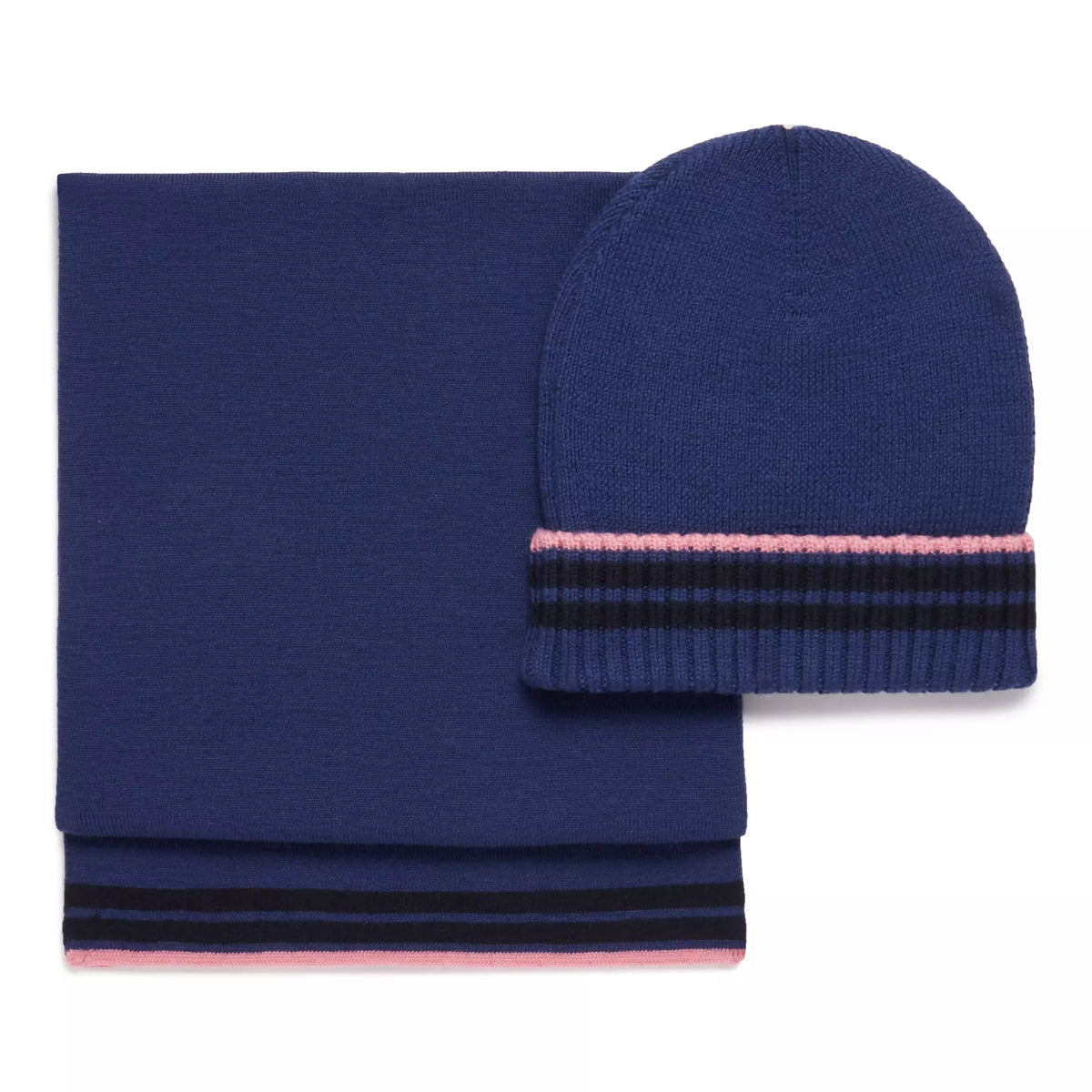 Blue Knitted Merino Wool Hat & Scarf Set