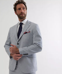 White & Navy Tailored Fit Stripe Seersucker Jacket