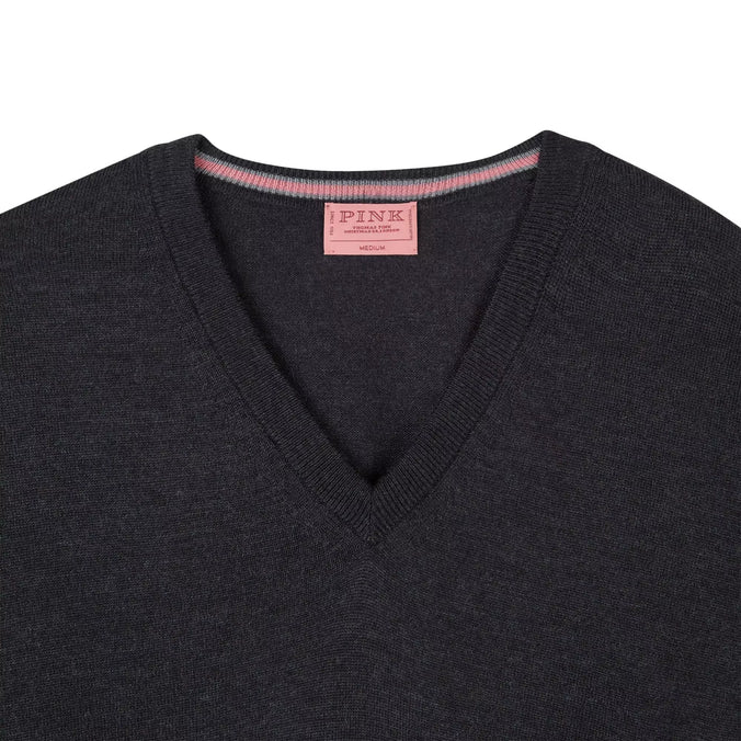 Grey Merino Wool V-Neck Sweater