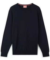 Navy Blue Merino Wool Crew Neck Sweater