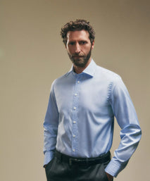 Blue & White Tailored Fit Micro Puppytooth Formal Shirt