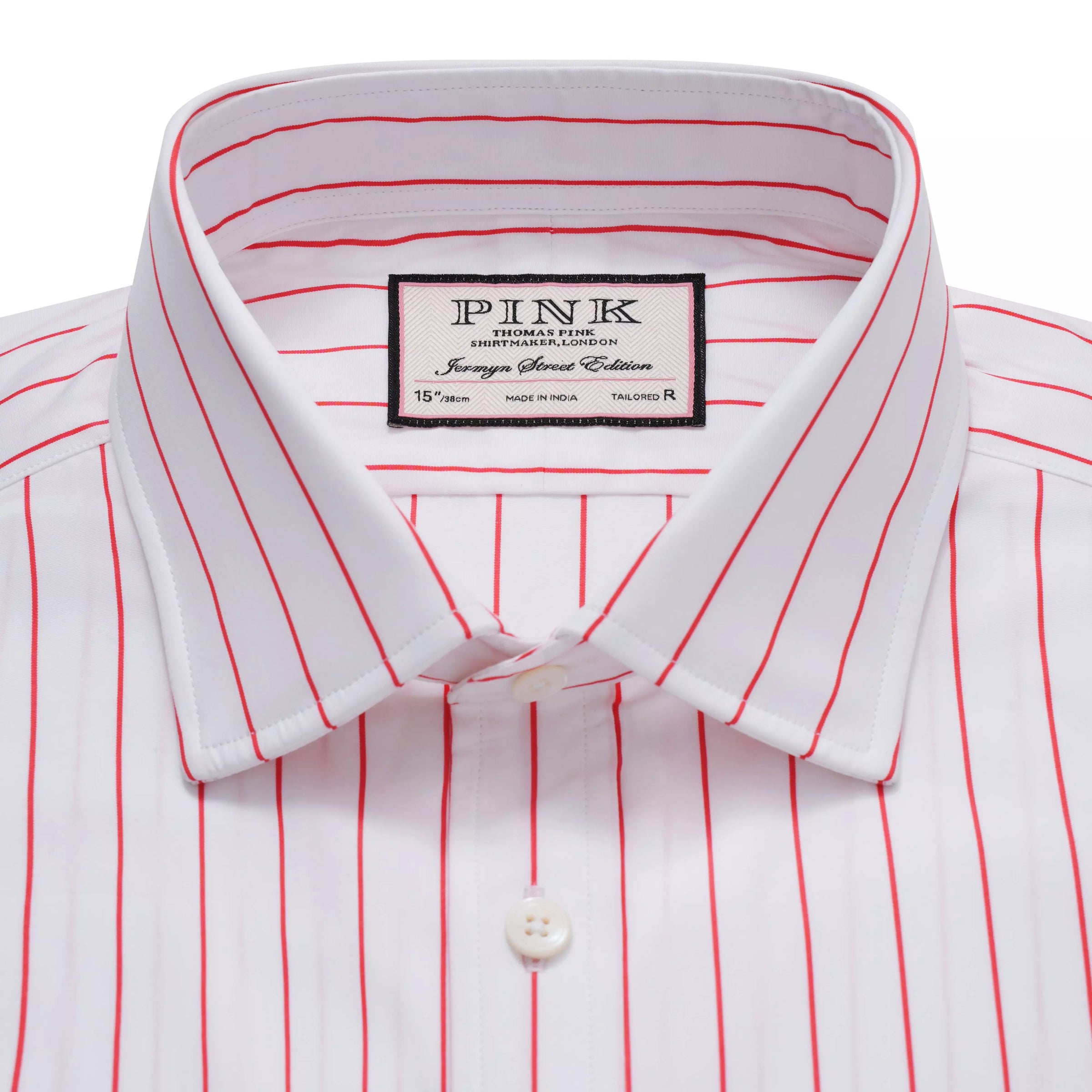 White & Red Tailored Fit Formal Wide Pin Stripe Shirt