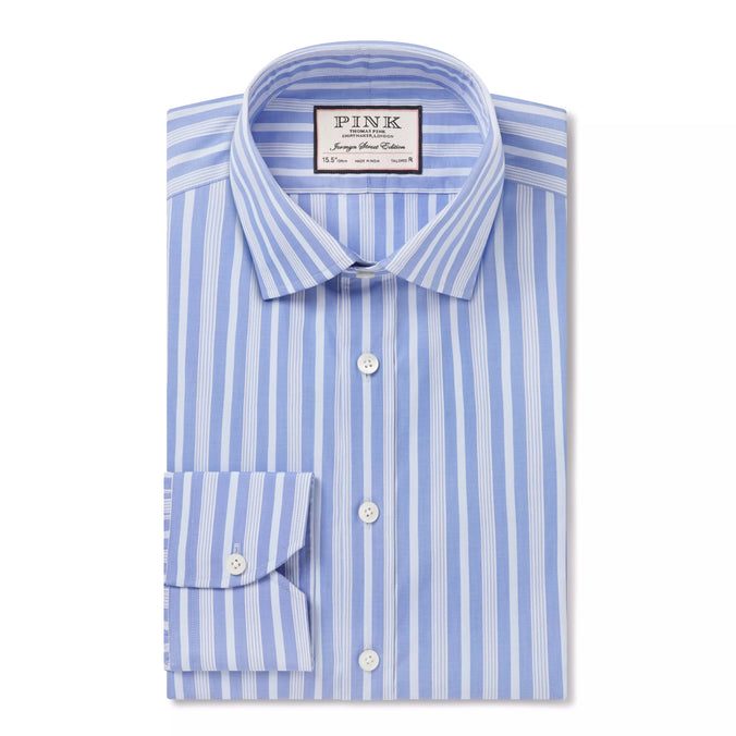 Pale Blue & Blue Tailored Fit Formal Bedford Stripe Shirt