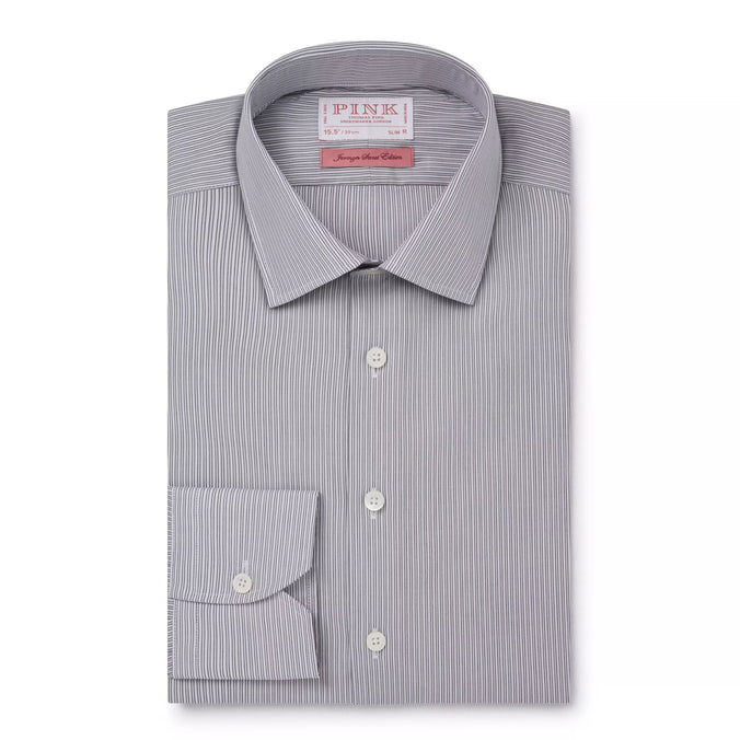 Grey & White Slim Fit Poplin Needle Stripe Formal Shirt