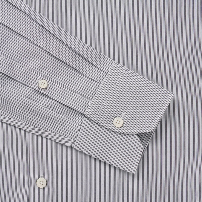 Grey & White Slim Fit Poplin Needle Stripe Formal Shirt