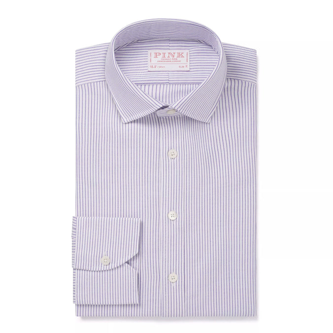 Purple & White Slim Fit Oxford Stripe Formal Shirt
