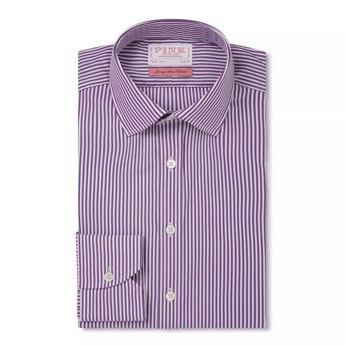 Purple & White Slim Fit Portland Stripe Formal Shirt