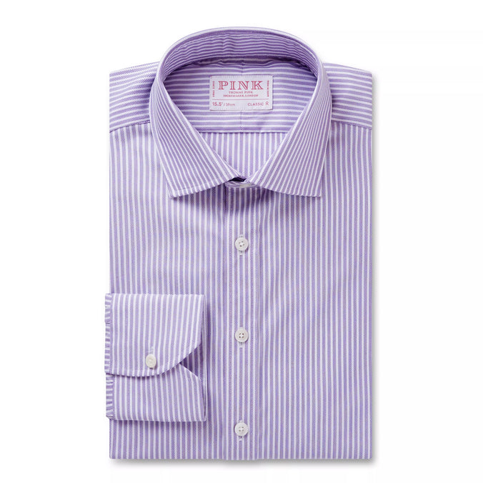 Purple & White Classic Fit Piquet Stripe Formal Shirt