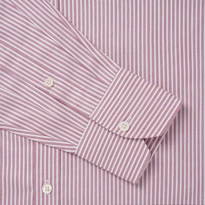 Deep Red & White Classic Fit Piquet Stripe Formal Shirt