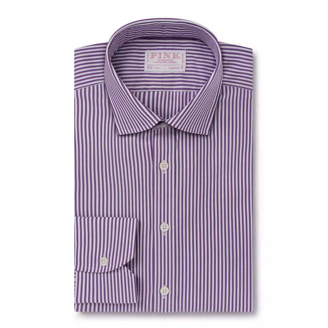 Lilac & White Classic Fit Cambridge Stripe Formal Shirt
