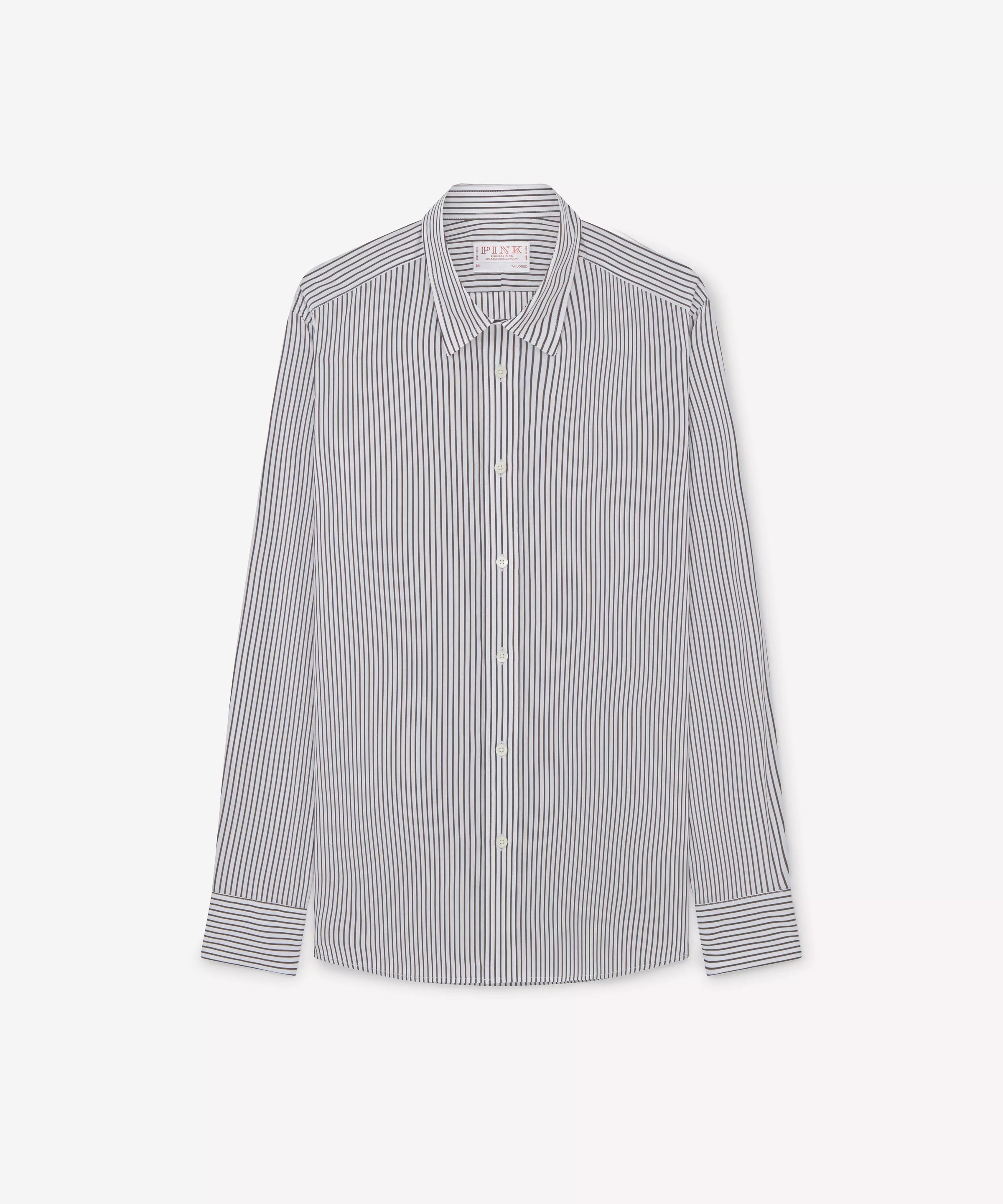 Brown & White Tailored Fit Smart Casual Striped Cotton Shirt